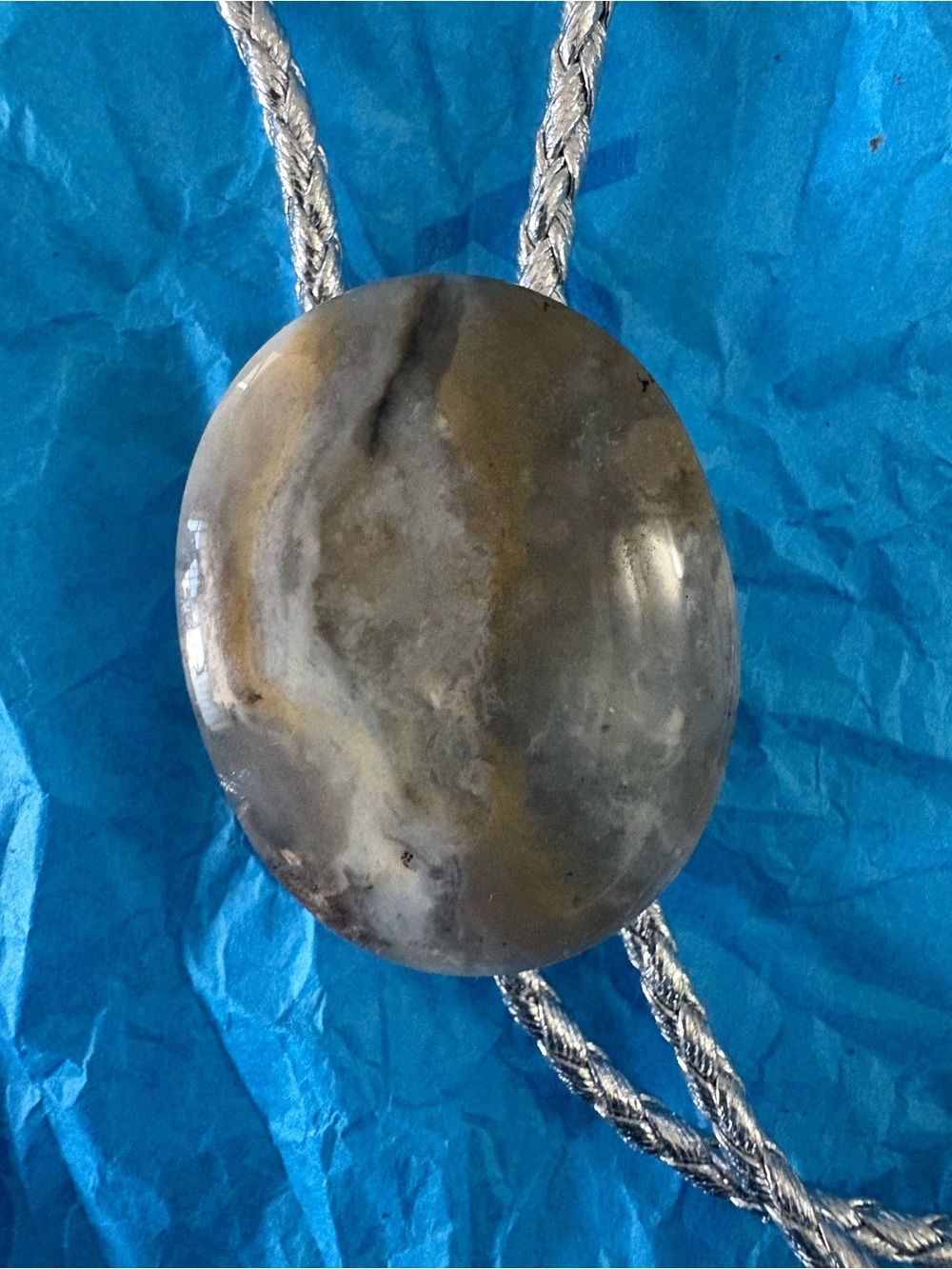 Polished Agate Oval Bolo Tie - Gray and Brown